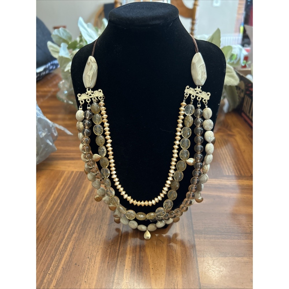 Vintage Neutral Browns Bedded Layered Necklace Leather